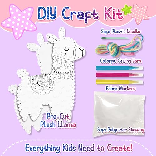 Llama Sewing Kit for Kids Ages 6+, Make Your Own Plush Toy Cute Friends, DIY Coloring & Stuffed Animals Craft Kits, Arts and Crafts for Beginner Creative Activity, Birthday Gifts for Girls Boys