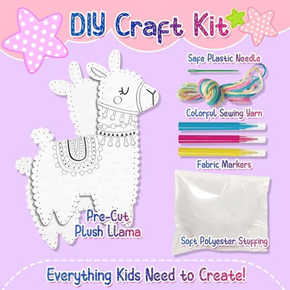 Llama Sewing Kit for Kids Ages 6+, Make Your Own Plush Toy Cute Friends, DIY Coloring & Stuffed Animals Craft Kits, Arts and Crafts for Beginner Creative Activity, Birthday Gifts for Girls Boys