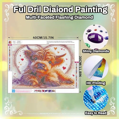 Cow Diamond Painting Kits for Adults Highland Cow Diamond Art Kits 12x16 In - color: G9465
