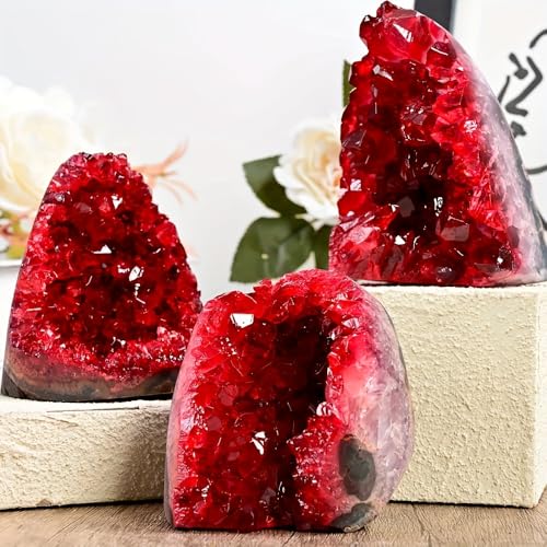 1Pc Claret Raw Geode, Crystal Cluster for Home Feng Shui Ornaments Energy Stone Healing Tools Meditation Feng Shui Decoration,Stone Display Piece, Mineral Specimen (400-500g) - size: 400-500g