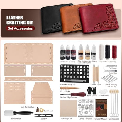 Leather Working Kit with Cowhide and Paint Set - color: brown+