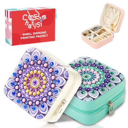 Diamond Art Jewelry Boxes for Adults Craft Bedazzling Kit Women 2 PC - color: Green and White