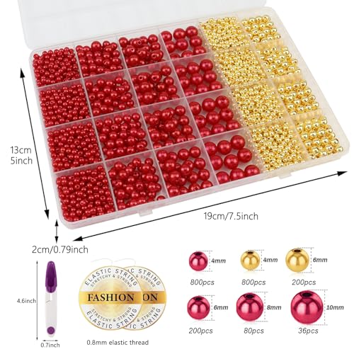 Dark Red Pearl Bracelet Making Kit Gold Beads for Bracelets for Adult - color: 19-Dark Red & Gold