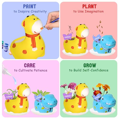 yasest Paint & Plant Flower Growing Kit - 4 Set DIY Ceramic Painting Kit - style: hippo & lion