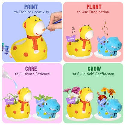 yasest Paint & Plant Flower Growing Kit - 4 Set DIY Ceramic Painting Kit - style: hippo & lion