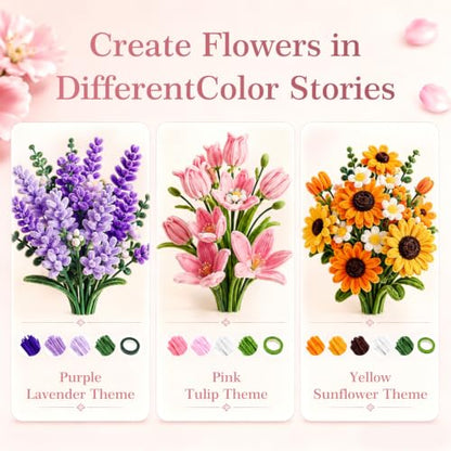 YYAWWNE 800 PCS Pipe Cleaners Flower Kit, 13 Colors Chenille Stem, with Handle, Packaging Paper and Ribbon Decoration and Instruction, DIY Bouquet Art Supplies, Art and Craft Supplies