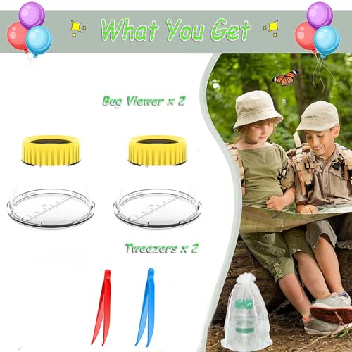 Bug Viewer for Kids 3X Magnifying Insect Observation Kit Built-in 7cm Ruler with 2 Slant Tweezers Bug Jar Catcher Cage for Kids Science Nature Exploration (2Pack Yellow) - color: 2pack Yellow