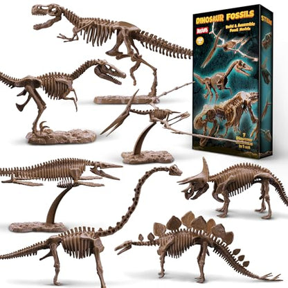 7-Pack Big Dinosaur Fossil Skeleton Building Kit | Take Apart & Rebuild Dinosaur Bones Models | STEM Science Archaeology Toy Gift for Kids 6+ | T-Rex, Triceratops, Velociraptor