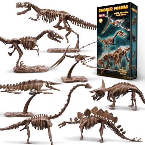 7-Pack Big Dinosaur Fossil Skeleton Building Kit | Take Apart & Rebuild Dinosaur Bones Models | STEM Science Archaeology Toy Gift for Kids 6+ | T-Rex, Triceratops, Velociraptor