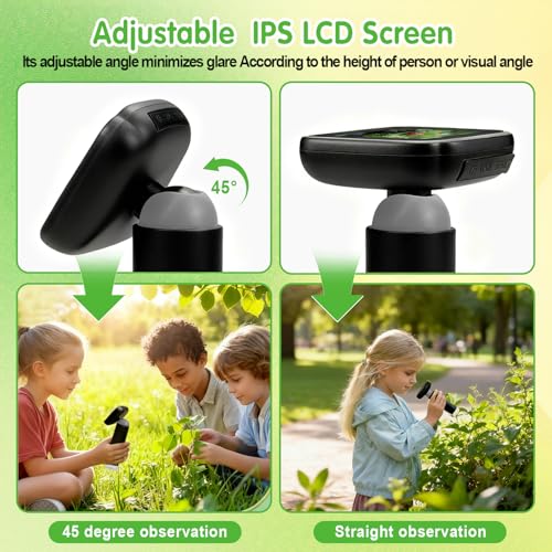 Microscope for Kids with 32GB Card, Adjustable 2.4inch IPS LCD Screen 5 Slides 1000X 1080P Digital Handheld Kids Microscope, Mini Portable Pocket Miniscope Science Toys Gifts for Boys Girls Aged 3-12 - color: Black