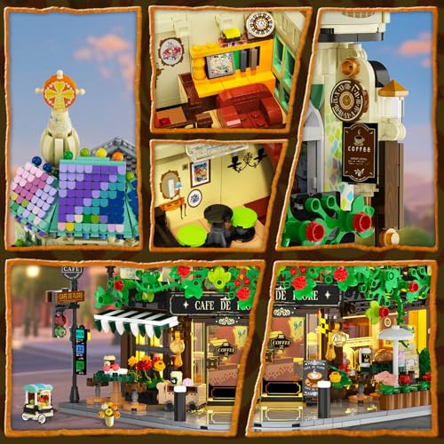 INSOON Flower Cafe House Building Set with Lights for Adults, Modular Kit