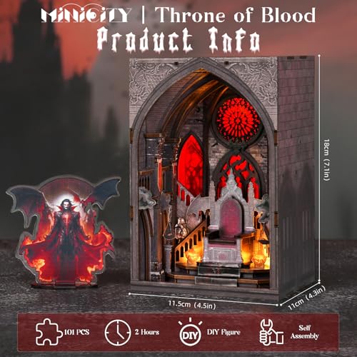 MiniCity Throne of Blood Book Nook Kit, DIY Wooden Bookshelf Model with LED - color: Throne of Blood