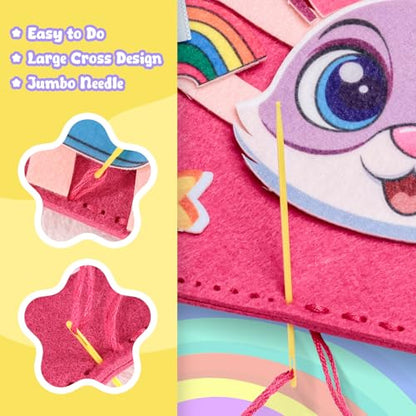 MGparty My First Kids Sewing Kit, DIY Arts & Crafts Set with 7 Felt Bag Projects, Beginner Sewing Activities for Kids Ages 5+, Creative Learning Craft Kit, Birthday Gifts for Boys & Girls