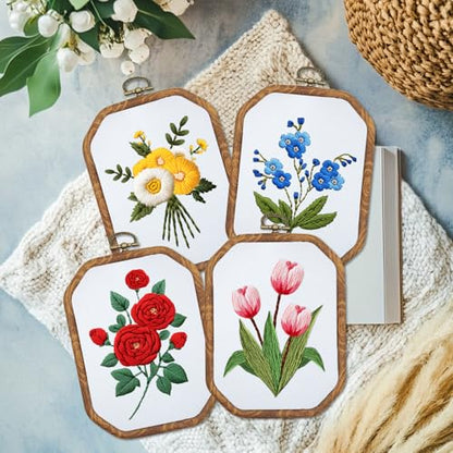 ORIGACH 4 Set DIY Flower Embroidery Kit for Beginners Adults