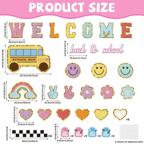 Welcome Back to School Bulletin Board Boho Groovy Preppy Patch Classroom Bulletin Board Decorations Schoolbag Paper Cutouts for Office Chalkboard Decor First Day of School Wall Door Supplies - style: Back to School