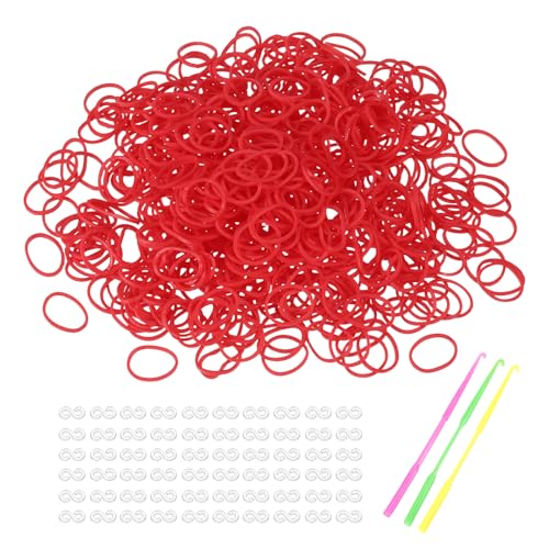 MECCANIXITY 1800 Pcs Loom Rubber Bands Kit with 75 Pcs S-Clips 3-Hooks Rubber Bands Refill Bracelet Making Kits for Weaving DIY Handcrafts Gift, Red - color: Red