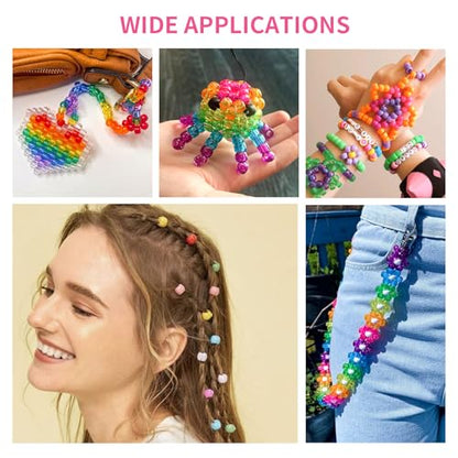 1000+pcs Glitter Pony Beads Bulk, Acrylic 9mm Large Plastic Bead for Bracelets Big Hole Hair Braids Crafts DIY Projects - color: Glitter