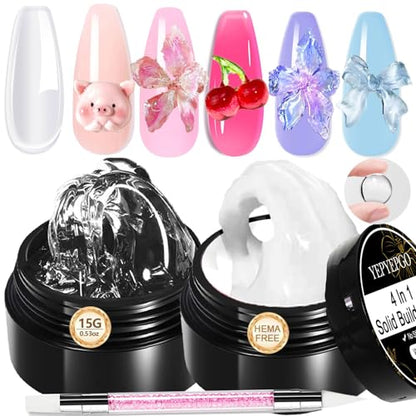 3D Nail Art Gel Clear and White Solid Builder Gel for Nails
