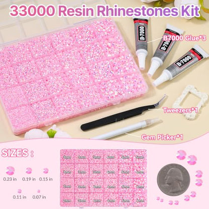 33000Pcs Jelly Pink AB Resin Rhinestones for Bedazzling Kit - color: Jelly Pink 2-6mm