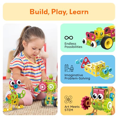 PicassoTiles STEM Learning Toys 250 Piece Building Block Kids Construction Engineering Kit Toy Blocks Children Early Education Playset w/Free IdeaBook, Power Drill, Clickable Ratchet, Age 3+ PTN250 - color: 250pcs Transformation