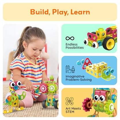 PicassoTiles STEM Learning Toys 250 Piece Building Block Kids Construction Engineering Kit Toy Blocks Children Early Education Playset w/Free IdeaBook, Power Drill, Clickable Ratchet, Age 3+ PTN250 - color: 250pcs Transformation
