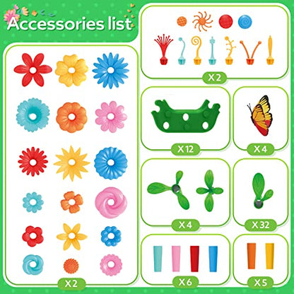 YEEBAY Flower Garden Building Toys for Girls Age 3, 4, 5, 6, 7 Year Old - STEM Gardening Toys for Kids - Stacking Game for Toddlers Play Set - Educational Activity for Preschool (148 PCS)