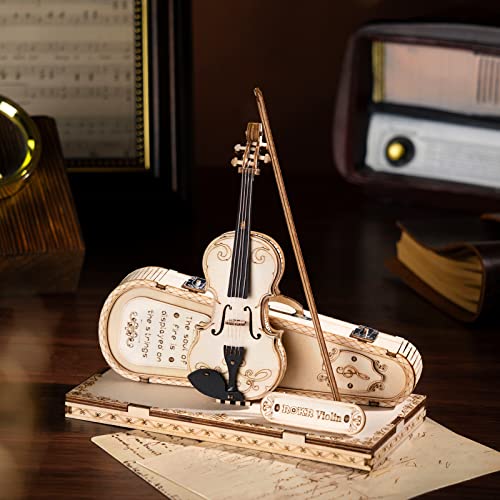 ROKR 3D Puzzles for Adults Wooden Craft Kits Musical Instrument Model Kit Electric Guitar+Violin Capriccio TG604K+TG605K