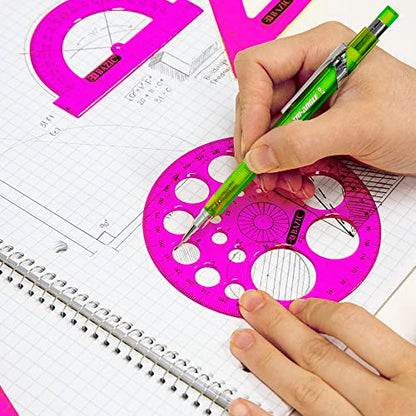 BAZIC Products 5-Piece Geometry Set, Ruler, Triangles, Protractor, 4-Set - size: 4-Pack