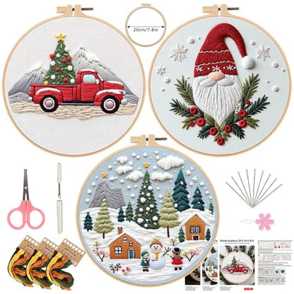 SCECALA 3 Pack Gnome Christmas Embroidery Kit - color: Gray Red