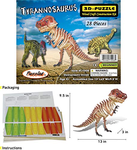 Puzzled Tyrannosaurus Wooden 3D Puzzle Construction Kit for Kids and Adults