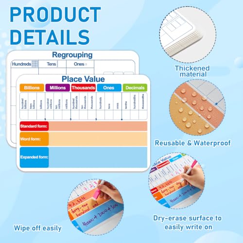 24Pcs Place Value Double Sided Cardboard for Students Dry Erase Boards Billions to Decimal Numbers Portable Math Manipulatives Thickened Whiteboard for Teacher Teaching Tool Portable Learning 12" x 9"