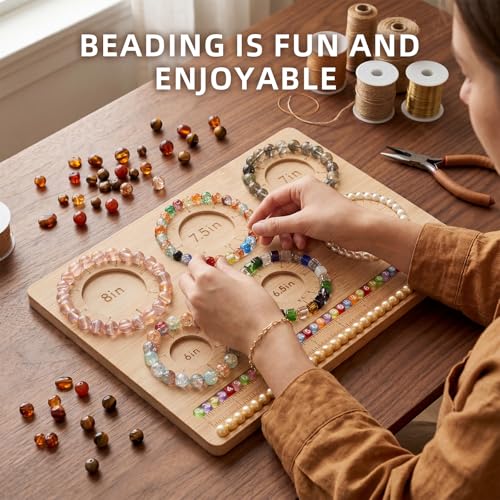 YCGY Premium Bamboo Bead Board for Jewelry Making, DIY Bracelet Beading Board with Compartments for Bracelet & Necklace Crafting and More