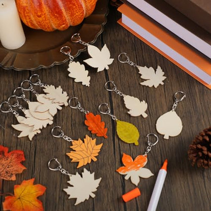 Trnayi 36 Pcs Maple Leaf Wood Keychain Color Your Own DIY Craft - style: Autumn Leaves