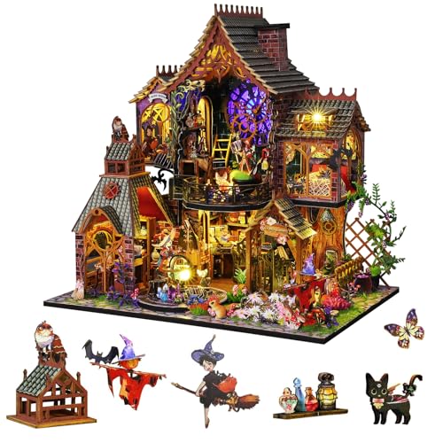 Plustopoy DIY Miniature House Kit,Tiny House Model Kit Dollhouse with Light & Tools, DIY Wooden Dollhouse Miniature Kit for Adults and Teens, Creative Craft Magic House Kit, Home Decor(Magic Spirit) - style: Magic Spirit