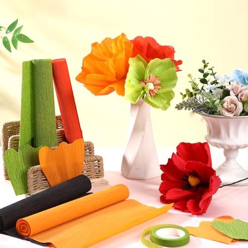 Gersoniel 57 Pcs Crepe Paper DIY Kit for Flower Making, Bright - color: Bright