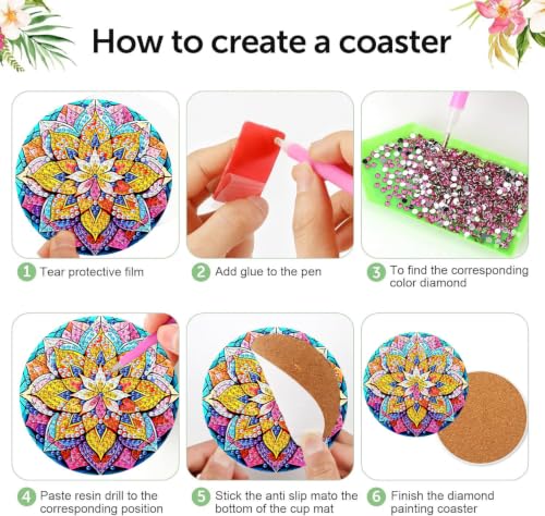 XUCNWL Flowers Diamond Art Coasters Kit for Adults, 8 PCS, 4X4 Inch - color: Flower-1
