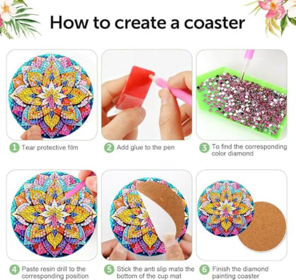 XUCNWL Flowers Diamond Art Coasters Kit for Adults, 8 PCS, 4X4 Inch - color: Flower-1