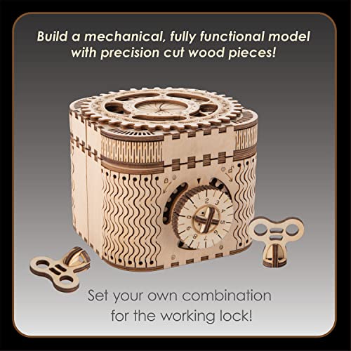 MindWare Gearjits: Treasure Box – 158pc Wooden 3D Building Puzzle for Teens & Adults – DIY Construction Model – Fun for Parents Too! – Great STEAM Gifts for Ages 12+