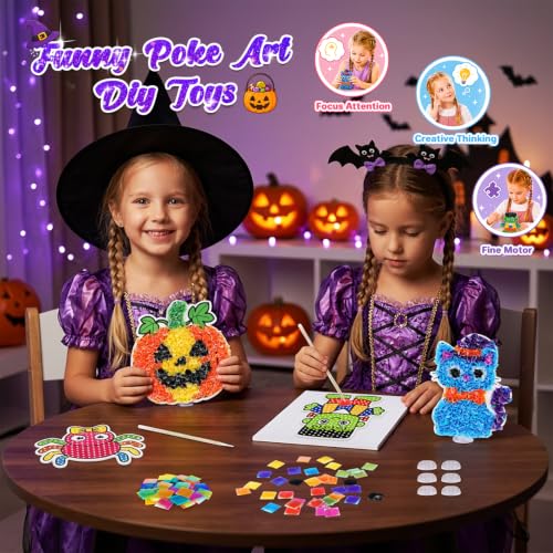 VEYLIN Poke and Poke Art Kit for Kids Ages 4-8, Halloween Pumpkin DIY Craft - color: Purple