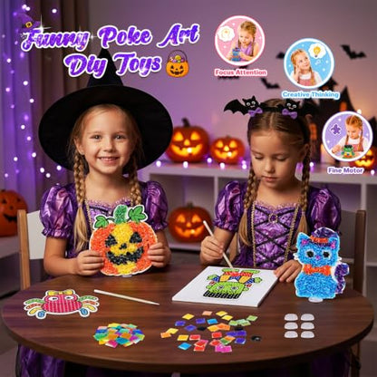 VEYLIN Poke and Poke Art Kit for Kids Ages 4-8, Halloween Pumpkin DIY Craft - color: Purple