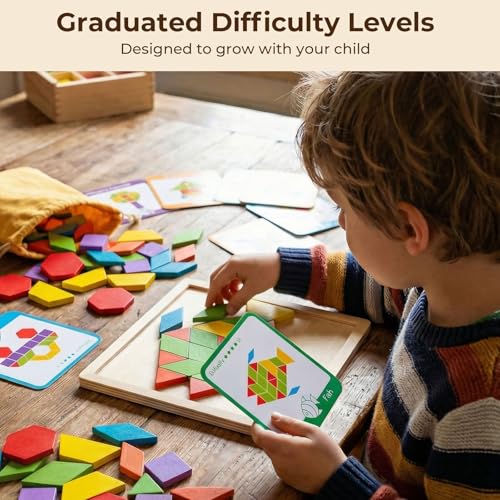 LovesTown 209 PCS Shapes Wooden Pattern Blocks for Kids - size: 230
