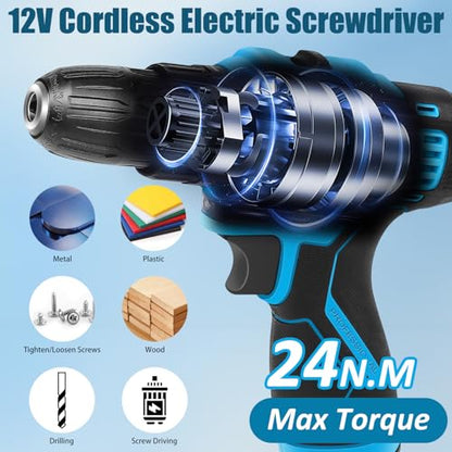JENABOM 146-Piece Home Tool Set with 12V Blue Cordless Drill - color: Blue