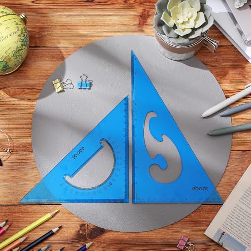 EBOOT 2 Pcs Large Transparent Triangle Ruler 30/60 and 45/90 Degrees, Blue - color: Blue