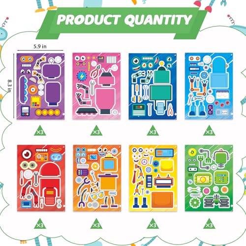 24 Sheets Robot Make a Face Sticker, Make Your Own Robot Stickers Mix and Match Sticker for Home School Classroom Crafts Activities Reward Birthday Party Favors - style: Robot