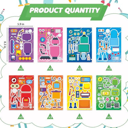 24 Sheets Robot Make a Face Sticker, Make Your Own Robot Stickers Mix and Match Sticker for Home School Classroom Crafts Activities Reward Birthday Party Favors - style: Robot