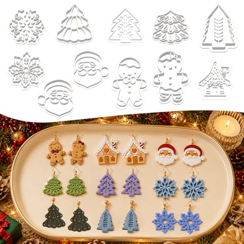 11 Pcs Holiday & Woodland Polymer Clay Cutters Set - Mushroom, Snowflake, Christmas Tree & Animal Shaped Clay Cutters for Polymer Clay Jewelry Making, Perfect Christmas & Animal Lover Gift - color: Santa
