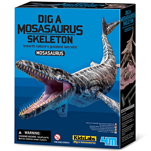 4M Dig a Mosasaurus Skeleton Kit for Kids Ages 8-12 – 11 Realistic Bones, STEM Fossil Excavation Set with Hammer, Chisel & Brush, Marine Reptile Digging Kit, Educational Paleontology Gift