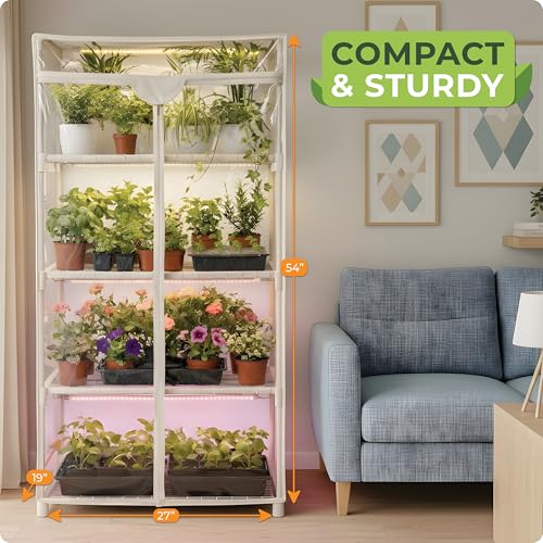 CARPATHEN Indoor Greenhouse with Grow Light, 4 Tiers 27.2"L x 19.3"W x 54"H - size: Greenhouse with Strip&Clip Lights