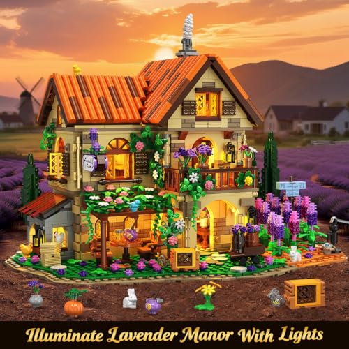 INSOON Lavender Cottage House Building Set with Lights for Adults Teens 12+