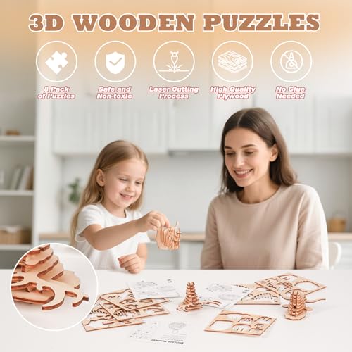 3D Wooden Puzzles for Kids, 8 Pcs Animal Assembly Model Wood Arts and Craft Puzzles Set, No-Glue DIY Delicate Pendant STEM Toys for Boys Girls Ages 6+, Educational Birthday Gift, Party Favors - color: Pendant Puzzles